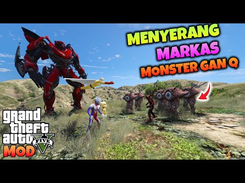 ULTRAMAN TIGA TRANSFORMER DINO  SAITAMA UPIN MENYERANG MARKAS MONSTER GAN Q - GTA 5 MOD TRANSFORMER