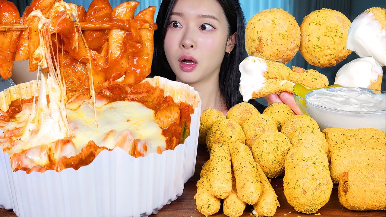 ASMR MUKBANG | 명절 해장🔥 빨간떡국,, 엽떡 & 뿌링클 사이드 ☆ 치즈볼 핫도그 치즈스틱 먹방 Spicy Tteokbokki & 