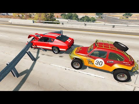 High Speed Driving Through Guardrail (Crash Testing) #2 - BeamNG drive Guardrails Crashes