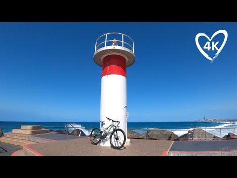 4K Lighthouse Bike Ride. Gold Coast Australia. Cycle Treadmill Background. Natural Sound.
