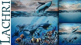 Speed Painting orcas and coral reef in acrylic - Time Lapse Demo by Lachri