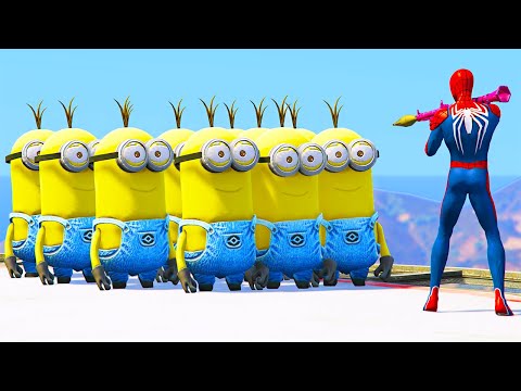 GTA 5 Crazy Ragdolls RED SPIDERMAN VS YELLOW MINION (GTA 5 Euphoria Physics Ragdolls Fails Funny)