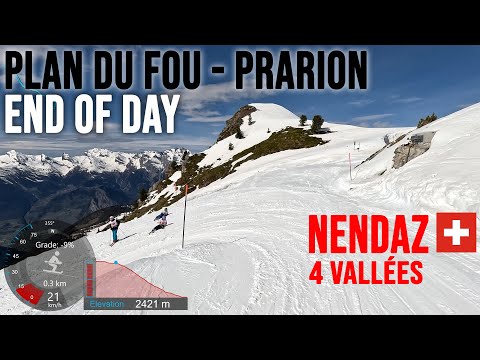[4K] Skiing Nendaz, End of Day Plan du Fou - Prarion (Black), 4 Vallées Switzerland, GoPro HERO11