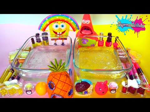 Mezclando Slime de Bob Esponja Vs Patricio estrella (rosa vs amarillo) -Supermanualidades