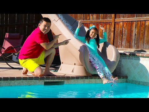 Wendy Pretend Play with Giant Water Slide & Inflatable Swimming Pool Kid Toys for Girls Video