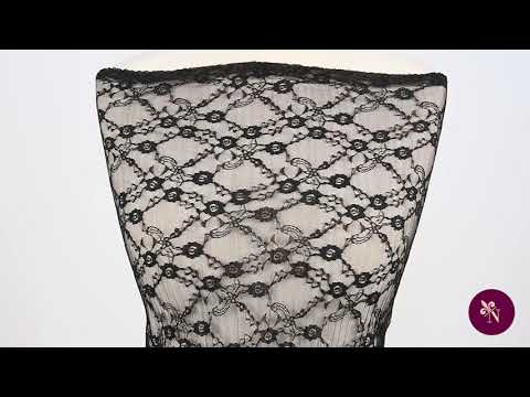 Dantelă plisată neagră cu flori