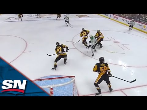 Penguins' Nedeljkovic Comes Way Out of His Net to Play Puck, Gifts Stars' Harley a Goal
