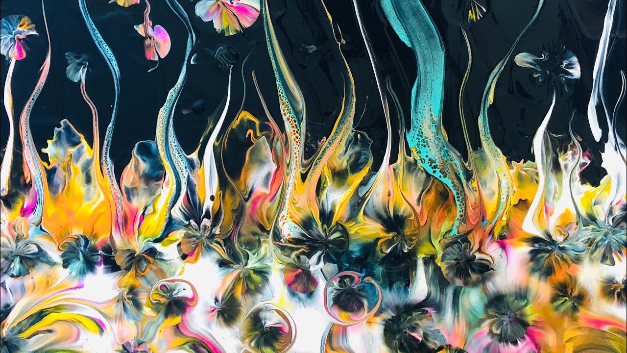 MY BEST~ACRYLIC POURING~MAGICAL FANTASY GARDEN UNDER THE SEA~large canvas