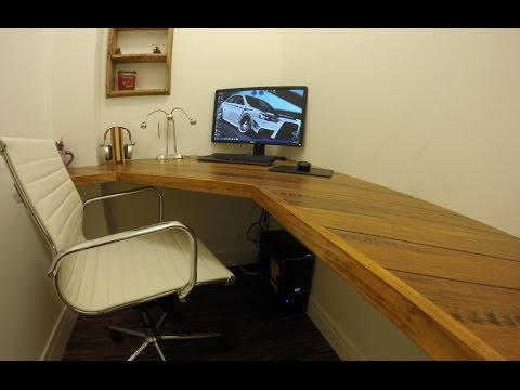 Floating Corner Desk with Bamboo Flooring Top