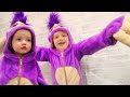 2 PURPLE SLOTH KiDS!!  come play our Animal Game! Dance Party with Niko & Fifi our new pretend pet!