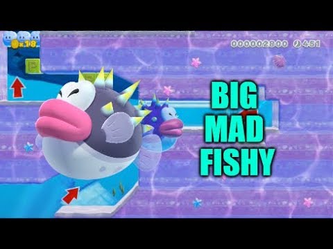 Eaten 17 Times By A Giant Porcupuffer! Super Mario Maker 2 "BIg Mad Fishy" By MushBroom