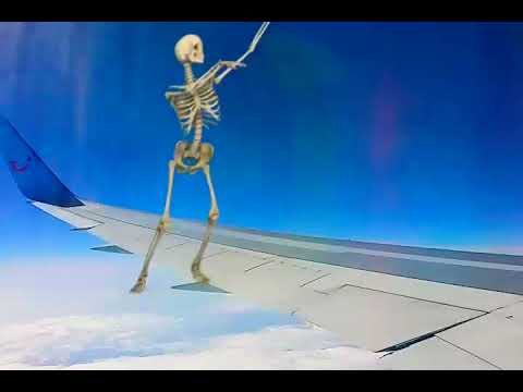 Dansande skelett på flygplansvinge