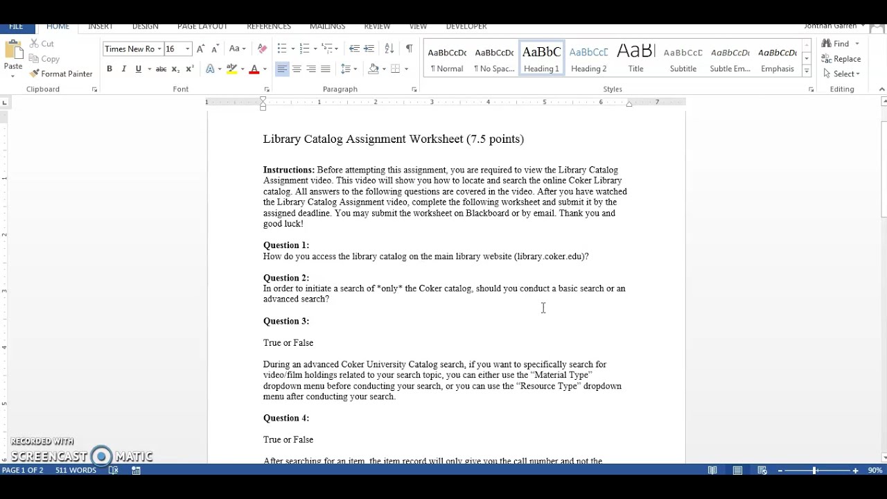 Library Catalog Assignment Instructions