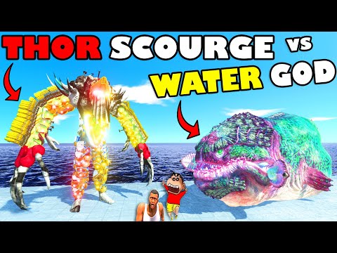 THOR SCOURGE vs THE END OF WATER GOD and TURTLE CASTLE | SHINCHAN and CHOP in ARBS Dinosaur Game