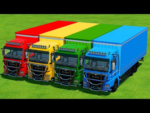 TRANSPORT APPLE PALLETS WITH COLORED MAN TRUCKS - Farming Simulator 22