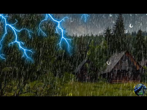 Sonno profondo per 3 minuti con forti piogge e tuoni sul tetto nella foresta nebbiosa