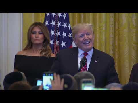 President Donald Trump celebrated Hanukkah in the company of eight Holocaust survivors, saying they've endured "evil beyond description." The audience erupted into chants of "four more years" when Trump mentioned the US embassy move to Jerusalem. (Dec. 6)