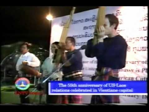 Lao National TV News-Jonny Olsen performs Lao Khaen Instrument for U.S. Ambassador Ravic R. Huso
