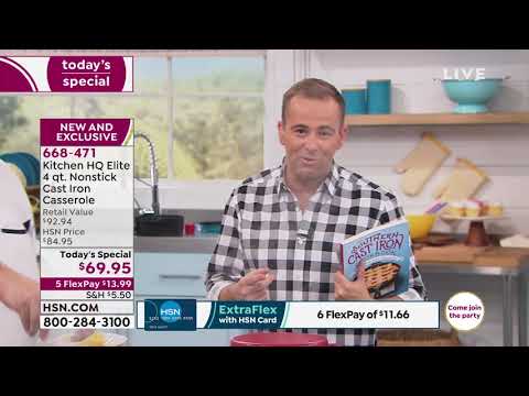 キッチンHQエリート4クォーターノンスティック鋳鉄キャセロールと... (Kitchen HQ Elite 4 qt. Nonstick Cast Iron Casserole with...)