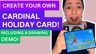 Create Your Own Cardinal Holiday Card! Using an Avery (Removable) sticker, Including a Drawing Demo!