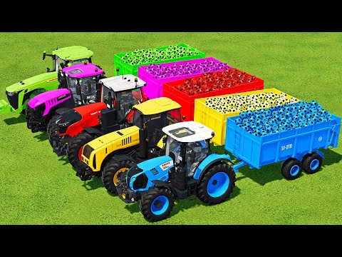 TRANSPORTING MINI FOOTBALL BALLS WITH CLAAS, JOHN DEERE, FENDT & JCB TRACTORS - Farming Simulator 22