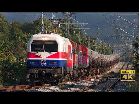 Fast Trains in Greece - 160 km/h - Trains in tunnels - Freight trains - Train OSE Railways -  [4K]