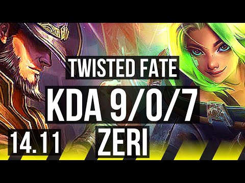 TWISTED FATE & Thresh vs ZERI & Blitzcrank (ADC) | 9/0/7, 66% winrate | KR Challenger | 14.11