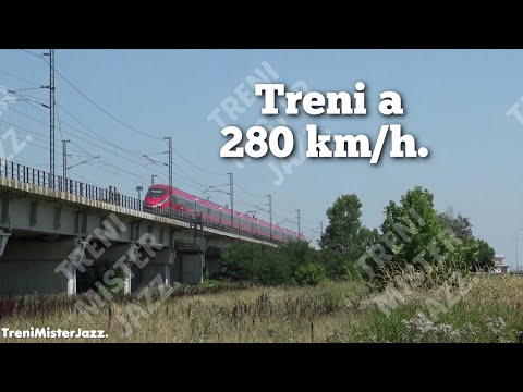 Treni ad alta velocità in transito sulla Milano-Bologna.280 km/h.