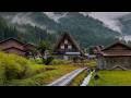 Shirakawa Go Morning Fog Quiet Walk In Mountain Village Gifu Japan 4K Dawn
