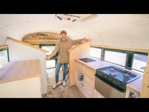 School Bus Tiny Home Kitchen Countertops are Finally Complete! - Skoolie Build Ep. 42
