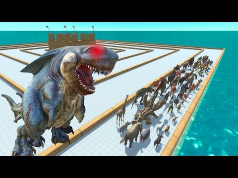 ESCAPE THE MEGALODON T-REX - LABYRINTH COURSE CHALLENGE - ARBS - Animal Revolt Battle Simulator