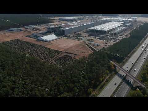 Huge Construction Site Building Site next to German Highway Autobahn, Tesla Gigafactory near Berlin