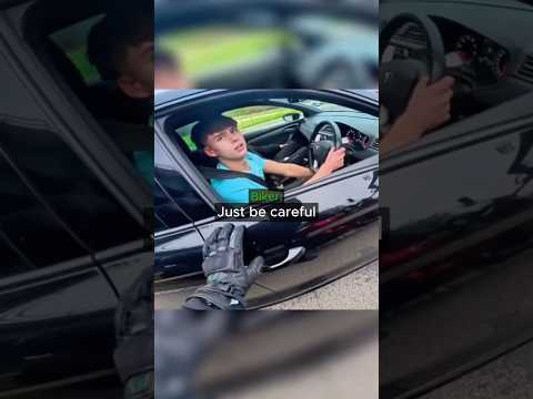 Biker surprises Bad Driver😳