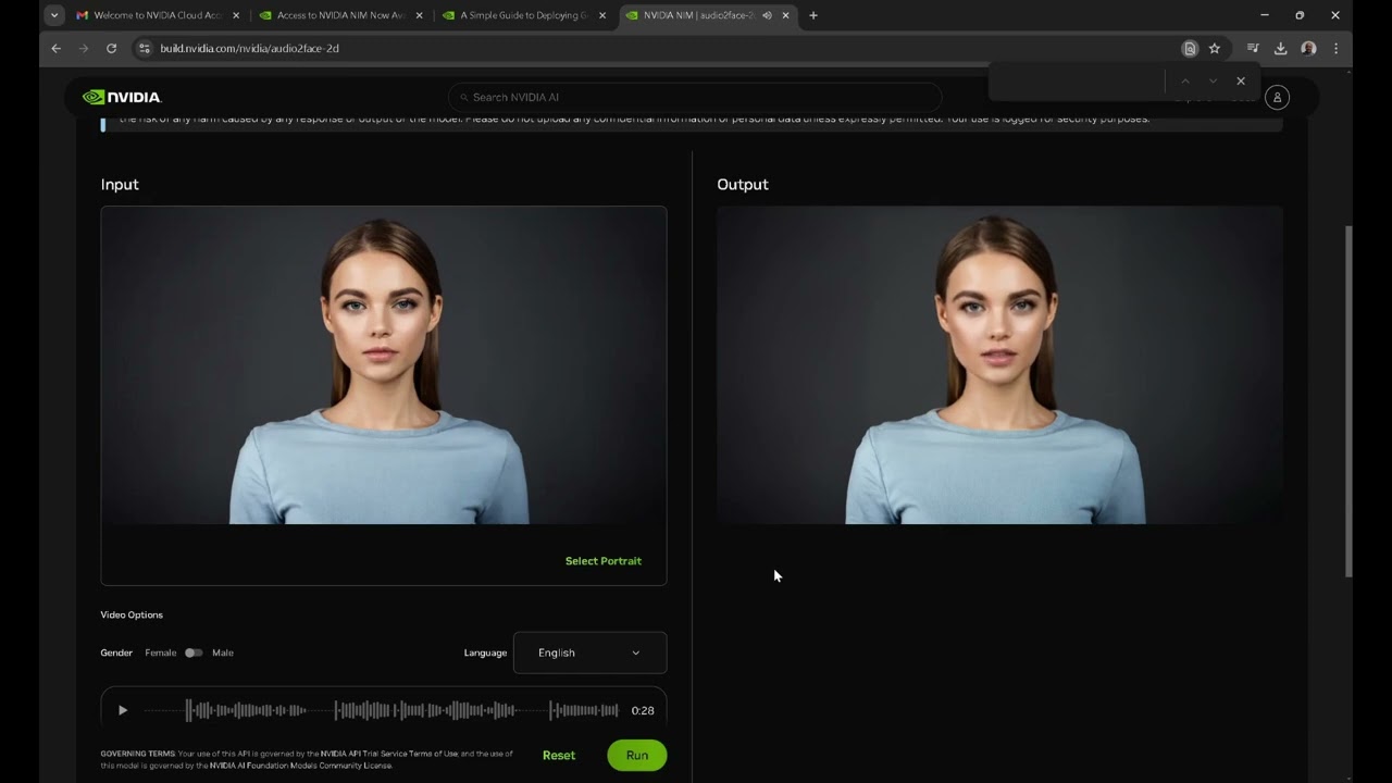 Demonstration of NVIDIA audio2face2d interface