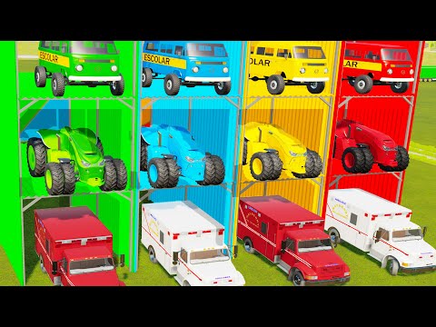TRANSPORT OF COLORS ! TRANSPORTING AUTONOMOUS TRACTORS with AMBULANCE VEHICLES! Farming Simulator 22