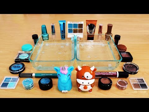 Mixing Makeup Eyeshadow Into Slime ! Teal vs Brown Special Series Part 25 Satisfying Slime Video Video