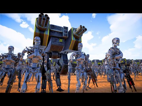 T-800 & T-45 City Attack VS 1,000,000 Modern US Army,M1A2 Abrams & Apache Helicopters | UEBS 2