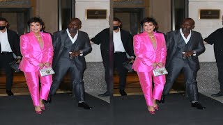 Kris Jenner Turns Heads In Pink Suit As She & Corey Gamble Head To Paris Hilton’s Engagement Party