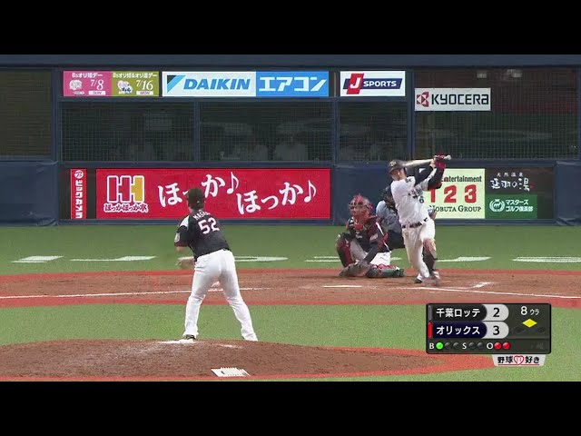 【8回裏】大きな追加点!! バファローズ・山崎勝のタイムリーヒット!! 2018/7/4 Bs-M