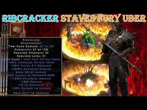 Using Fury Druid Ribcracker Quarterstaff in Uber Tristram - A Rare and Powerful Stave Unique Weapon!