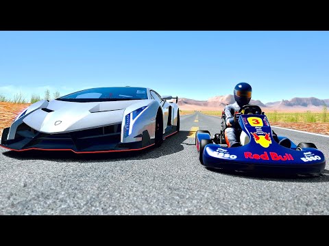 Lamborghini Veneno vs Go Kart Haybausa Engine Monster - Desert Drag Race