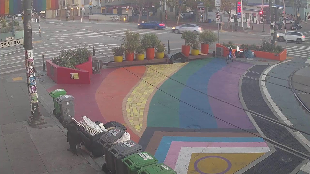 Live webcam view of Jane Warner Plaza Rainbow Crosswalk