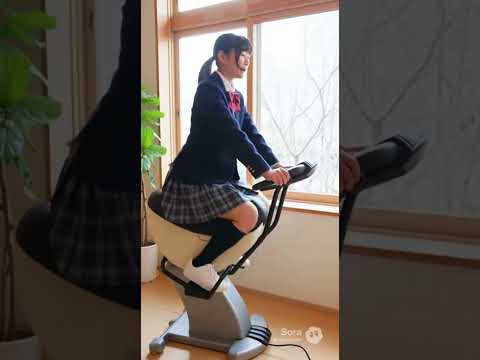女子高生がジョーバマシンに乗る。乗って揺れている映像のみ。