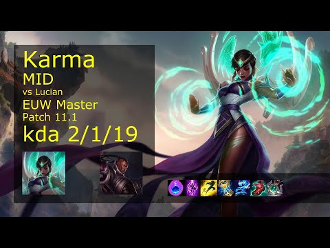 Karma Mid vs Lucian - EUW Master 2/1/19 Patch 11.1 Gameplay