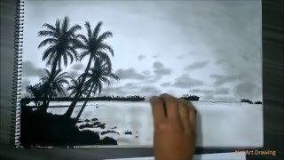 Realistic Island Drawing With Pencil, Charcoal - Guam