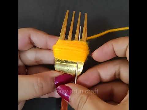 #Shorts #woolenflower Embroidery woolen flower making using Fork - Flower Making Trick