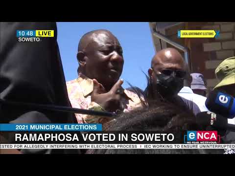 Ramaphosa addresses the media after voting in Soweto
