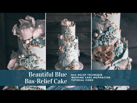 Bas-Relief Embellishment Detail Blue Cake with Wafer Paper Flowers