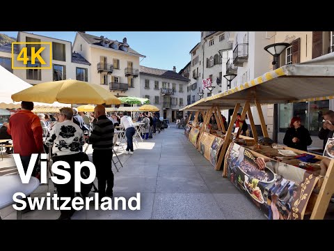 Switzerland 4K Walk: Visp | City Walk | Real Ambient Sound (No Music)