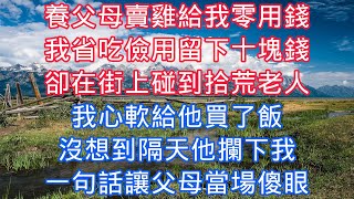 養父母賣雞給我零用錢，我省喫儉用留下十塊錢，卻在街上碰到拾荒老人，我心軟給他買了飯，沒想到隔天他攔下我，一句話讓父母當場傻眼#老人感悟#為人處世#生活經驗#情感故事#爽文#中年#家庭故事